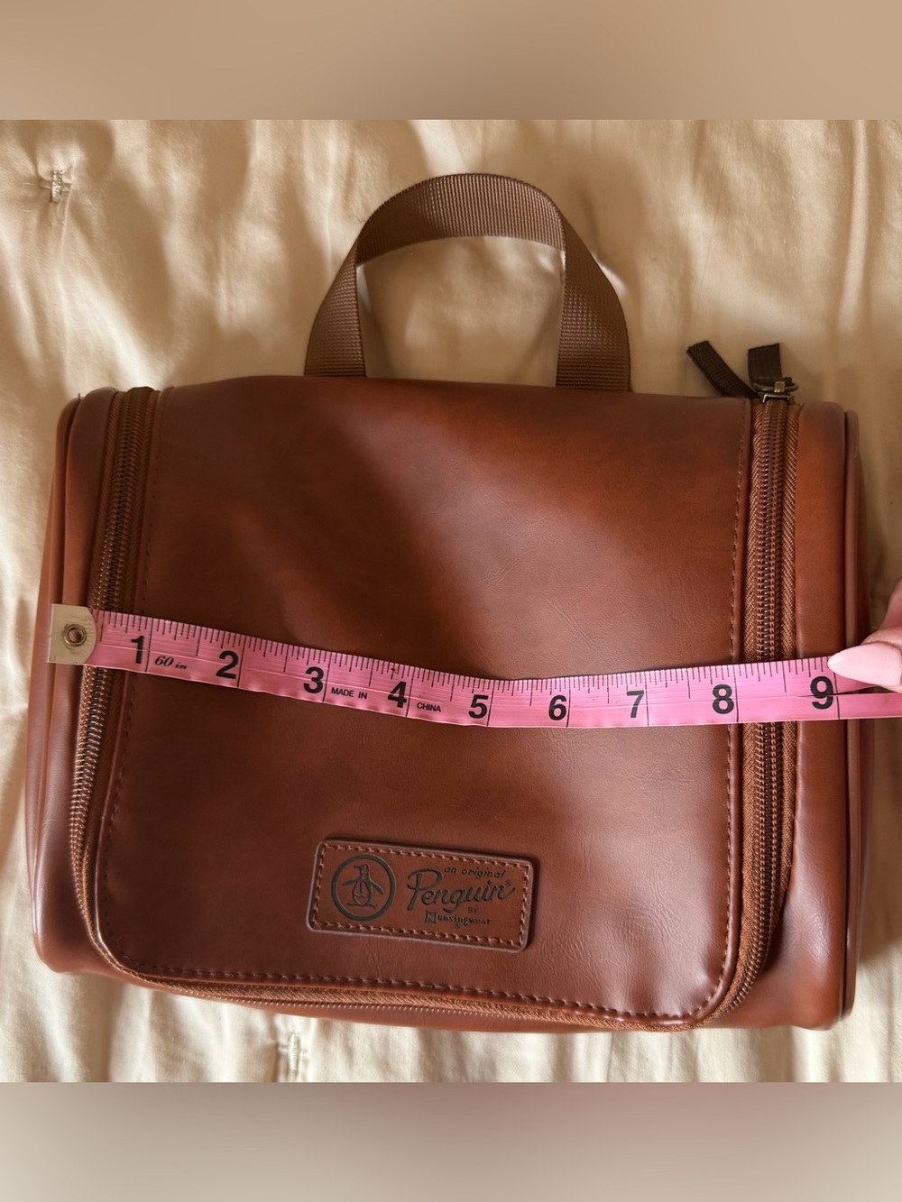 Original Penguin Chestnut Brown Hanging Travel Toiletry Bag/ Dopp Kit - Picture 5 of 8